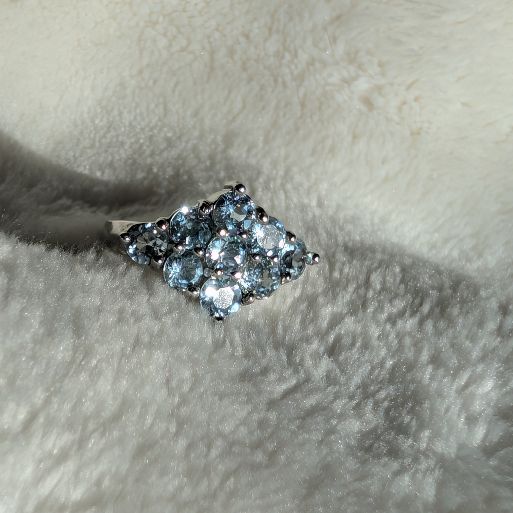 Karis 925 Sterling Silver Blue Gemstone Cluster Ring Size 6 Aquamarine